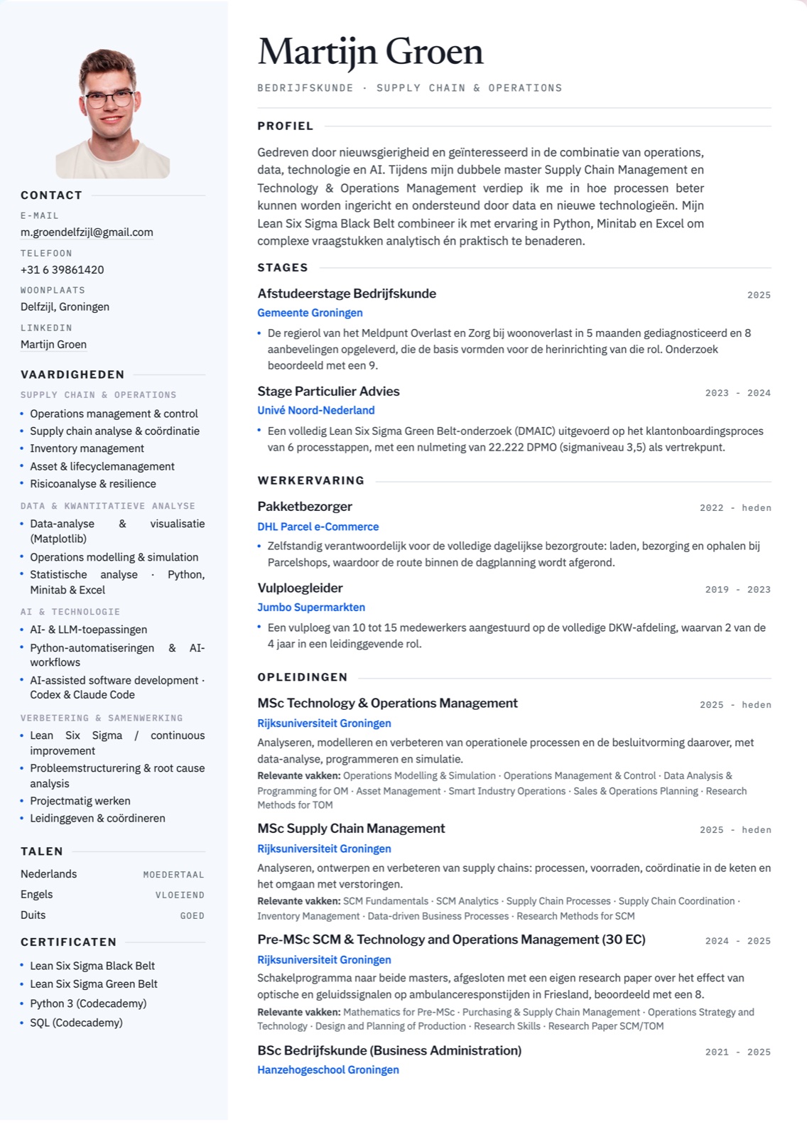 Het cv van Martijn Groen