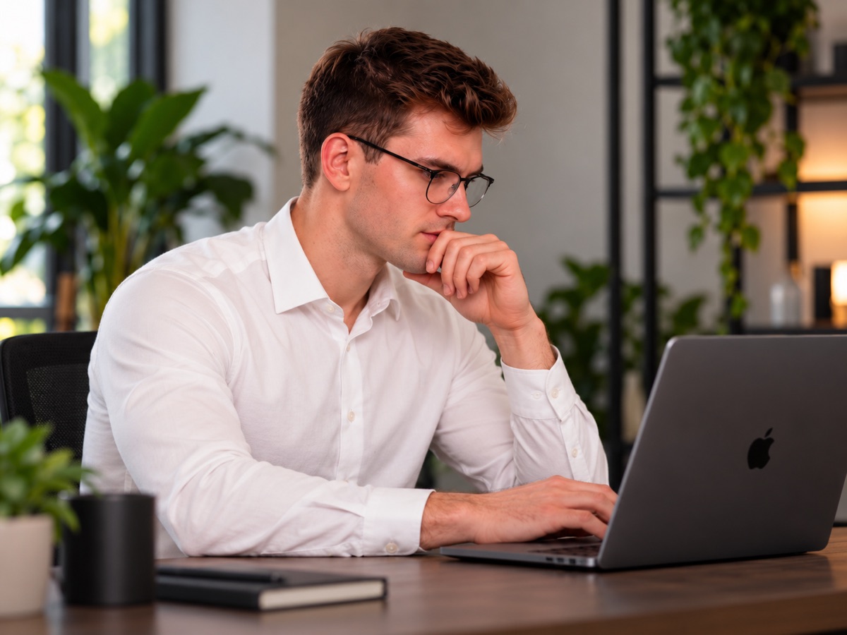 Martijn Groen achter zijn laptop